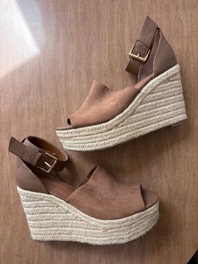 Women’s Brown Espadrille Wedge Platform Sandals with Ankle Strap